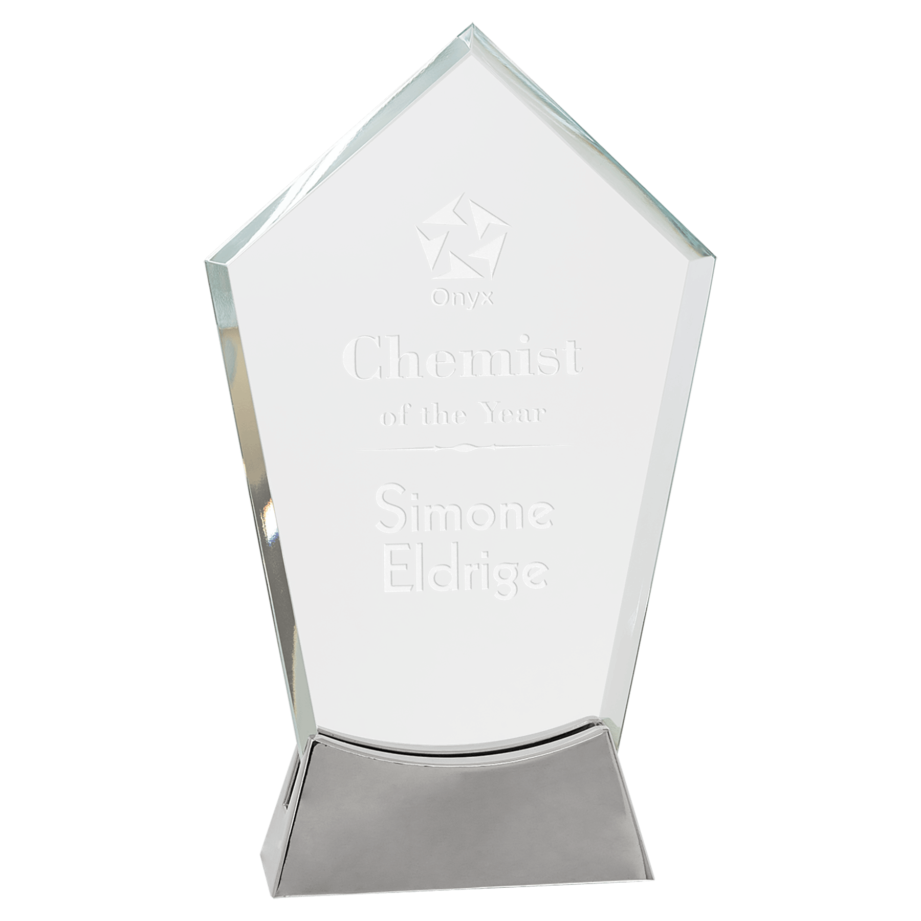 8 1/2" Peak Platinum Glass with Full Metal Base glass award laser engravable
