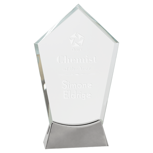 8 1/2" Peak Platinum Glass with Full Metal Base glass award laser engravable