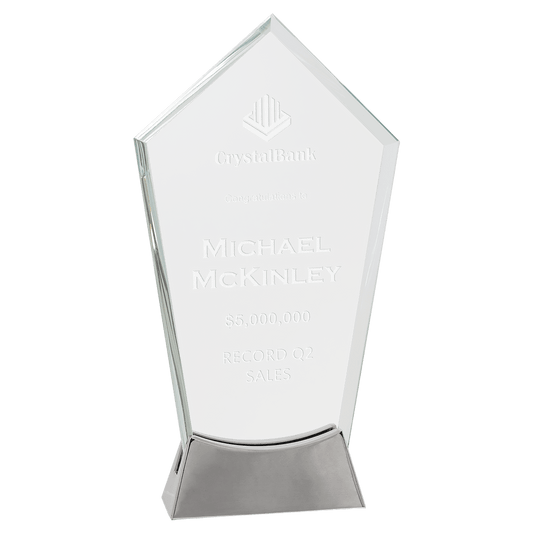 9 1/4" Peak Platinum Glass with Full Metal Base glass award laser engravable