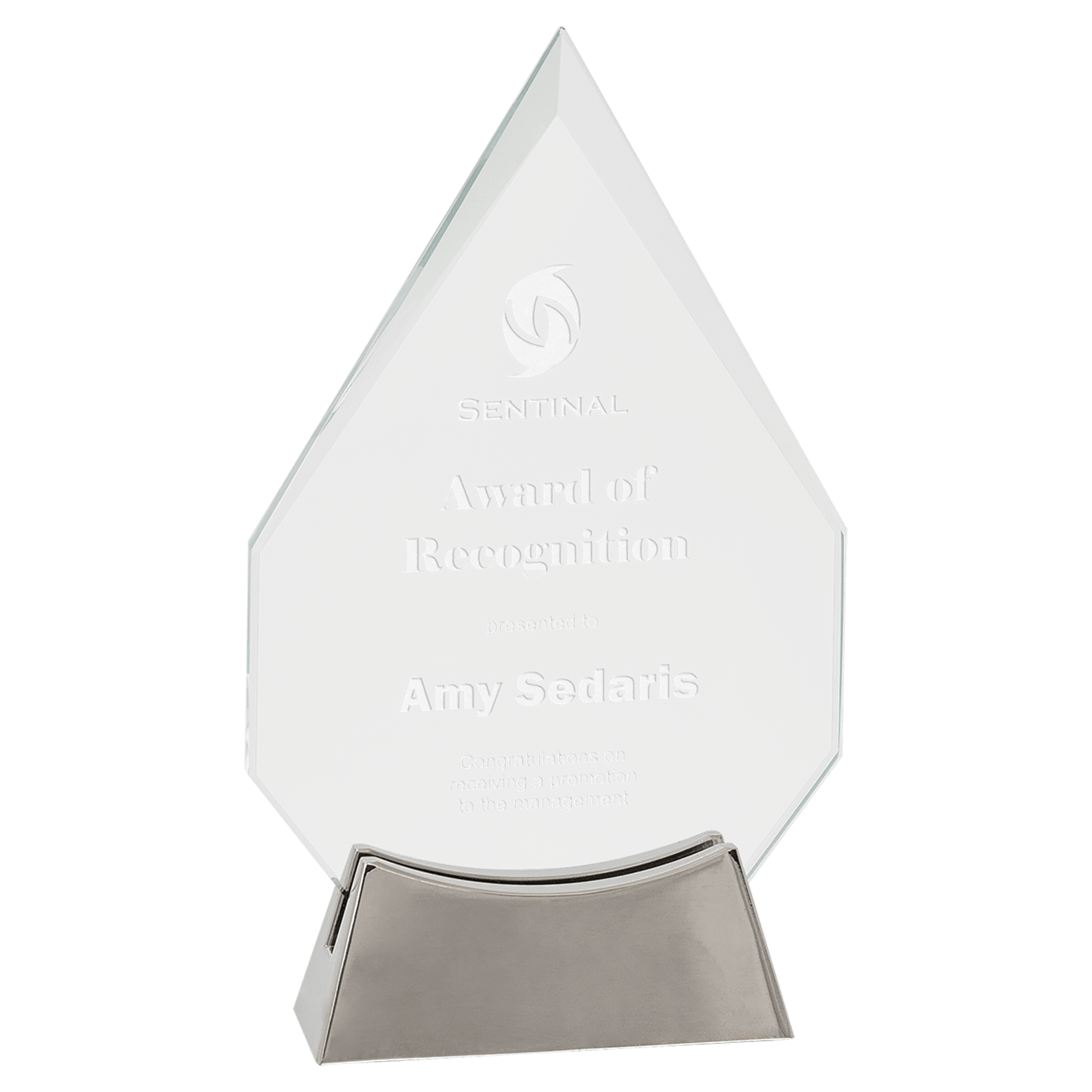 7 3/4" Diamond Platinum Glass with Full Metal Base glass award laser engravable