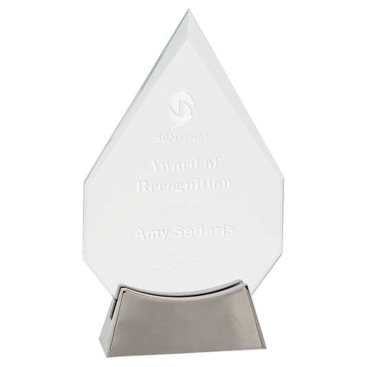 7 3/4" Diamond Platinum Glass with Full Metal Base glass award laser engravable