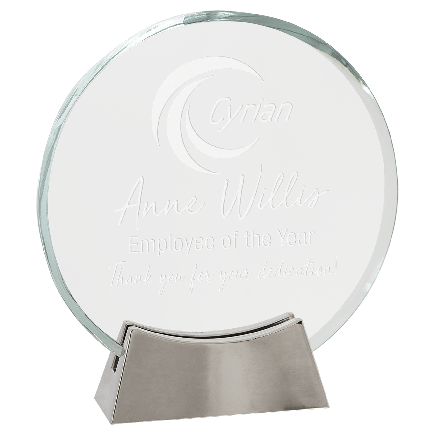 6 1/4" Round Platinum Glass with Full Metal Base glass award laser engravable