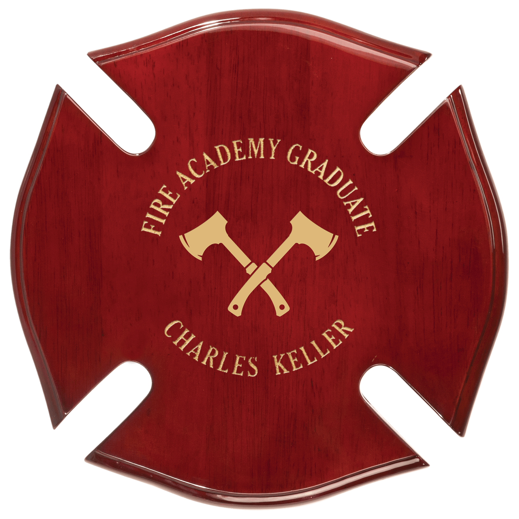 14" x 14" Rosewood Piano Finish Maltese Cross Plaque laser engravable