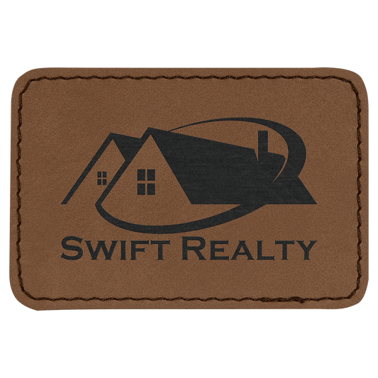 3" x 2" Rectangle Dark Brown Laserable Leatherette Patch with Adhesive