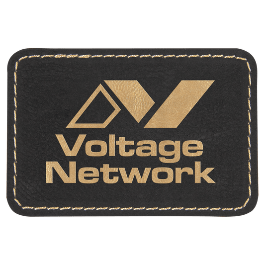 3" x 2" Rectangle Black/Gold Laserable Leatherette Patch with Adhesive