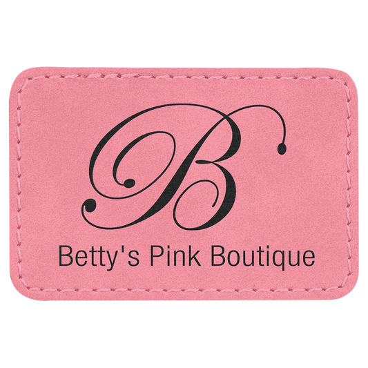 3" x 2" Rectangle Pink Laserable Leatherette Patch with Adhesive