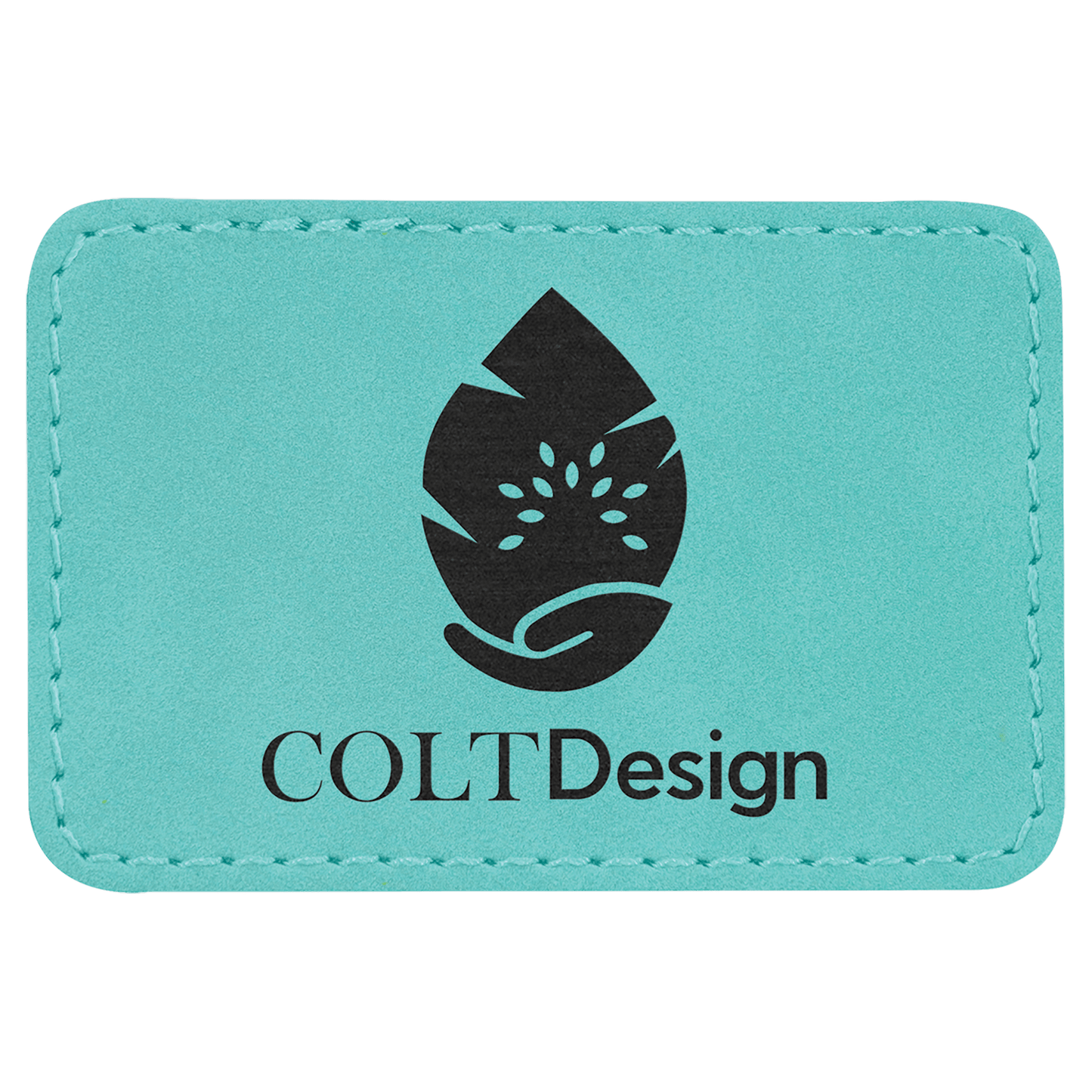 3" x 2" Rectangle Teal Laserable Leatherette Patch with Adhesive