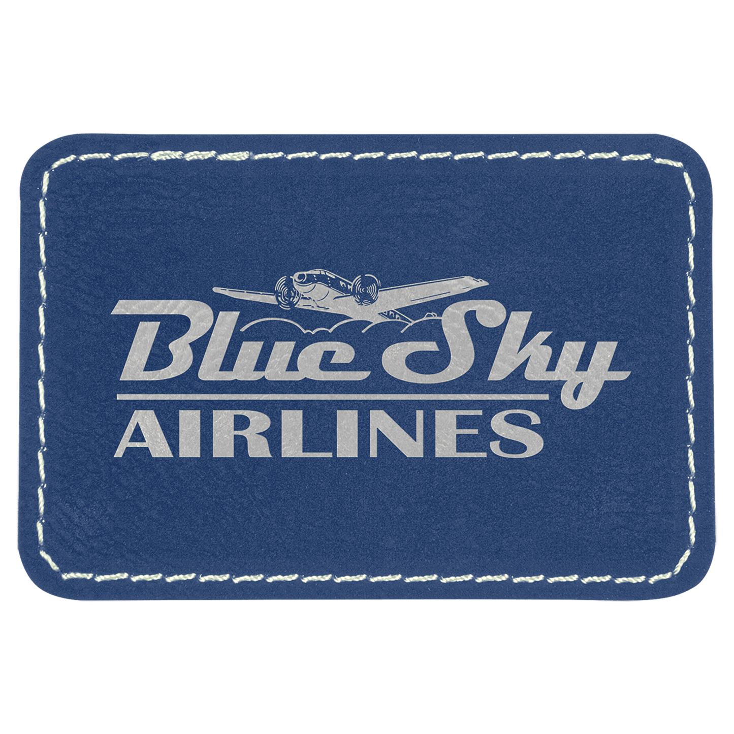 3" x 2" Rectangle Blue/Silver Laserable Leatherette Patch with Adhesive