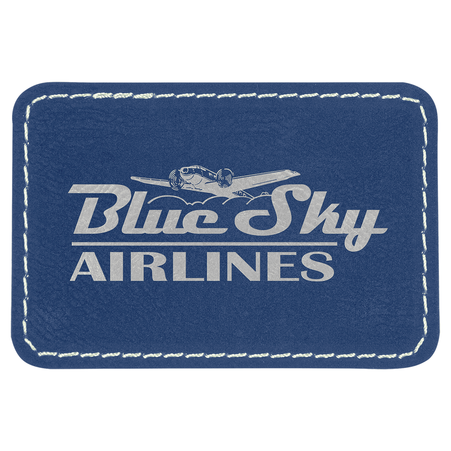 Blue/Silver 3" x 2" rectangle leatherette patch laser engravable Kota Pro adhesive