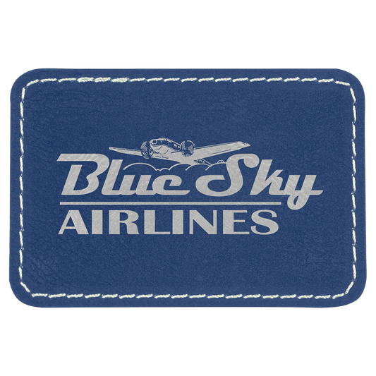 3" x 2" Rectangle Blue/Silver Laserable Leatherette Patch with Adhesive