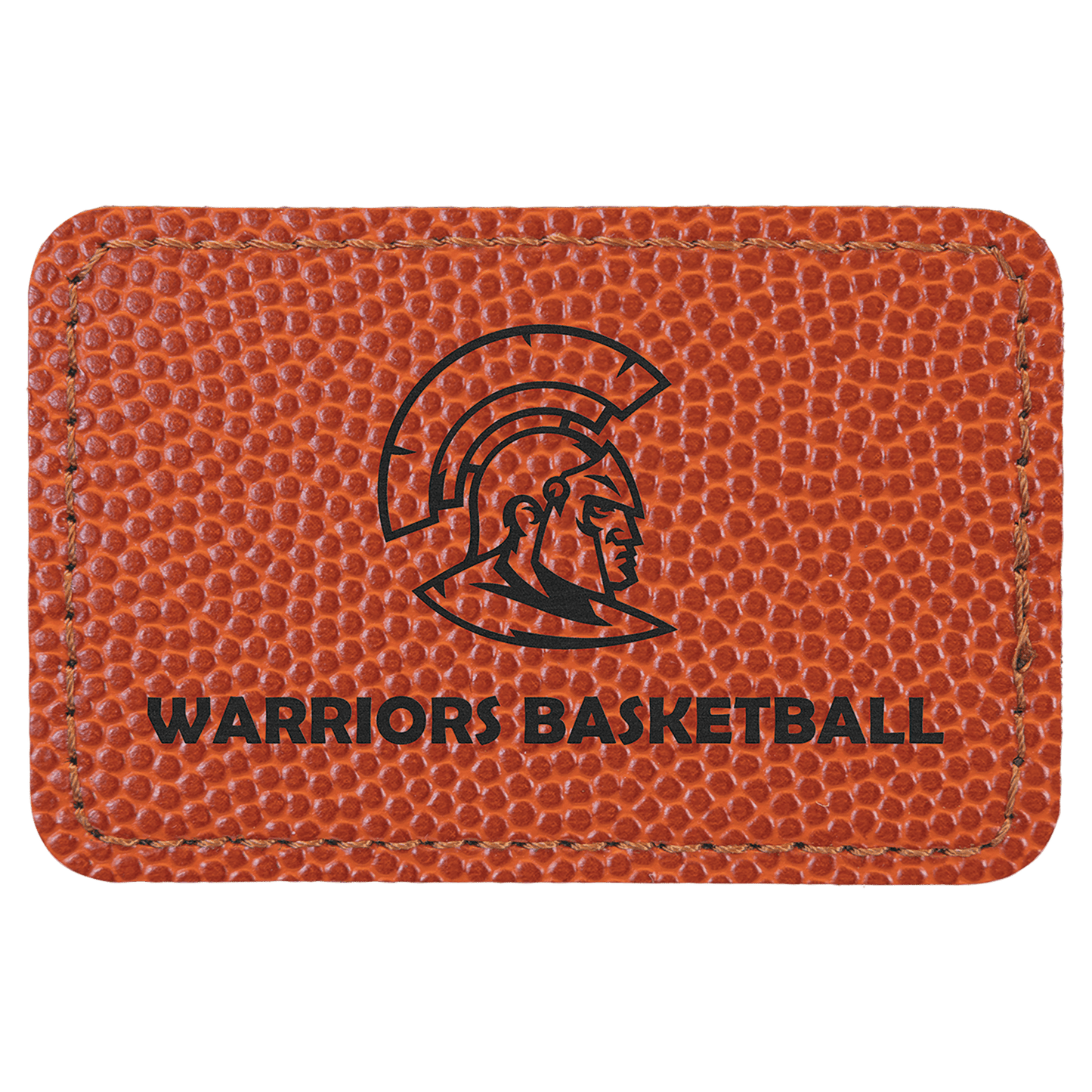 Basketball 3" x 2" rectangle leatherette patch laser engravable Kota Pro adhesive