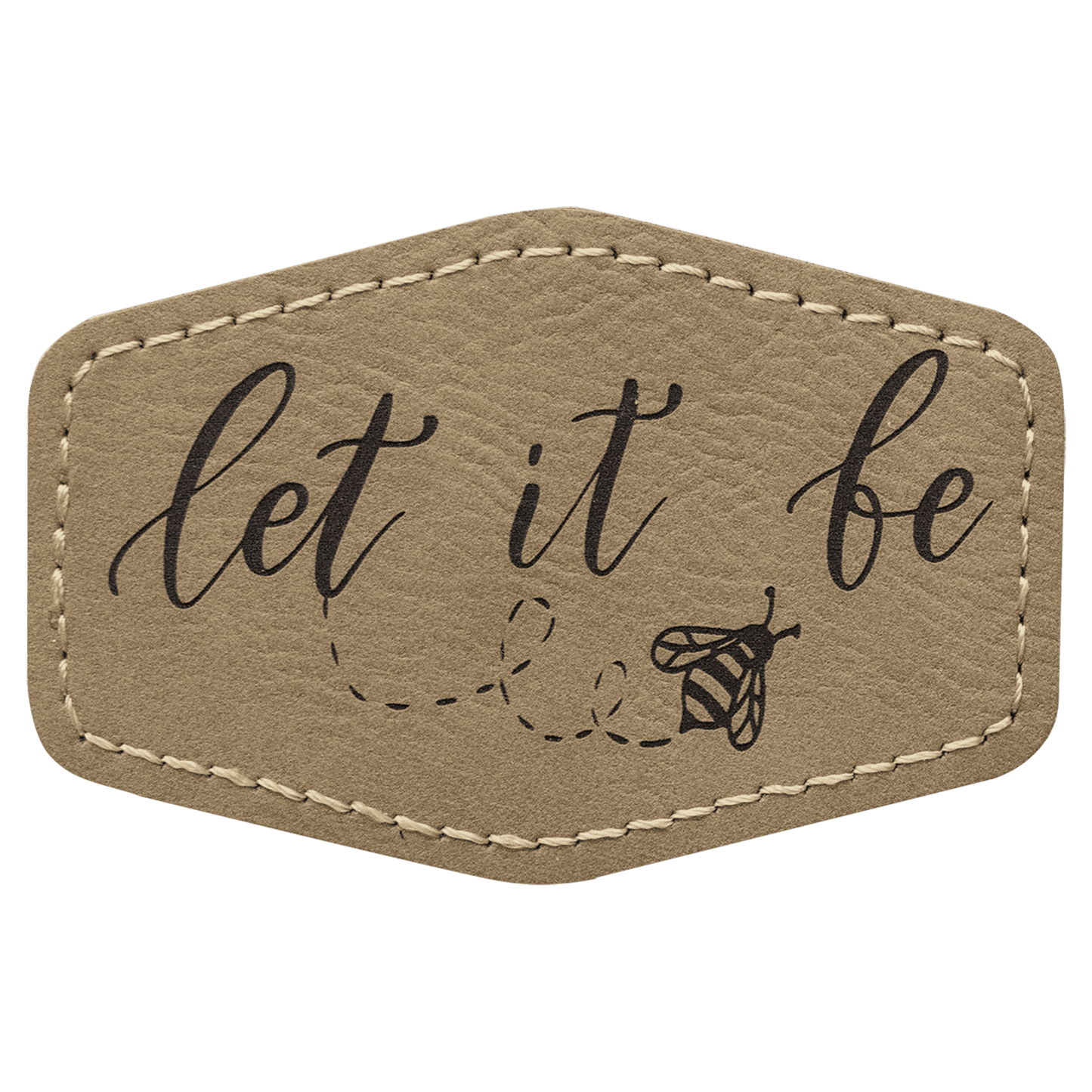 3" x 2" Hex Light Brown Laserable Leatherette Patch with Adhesive