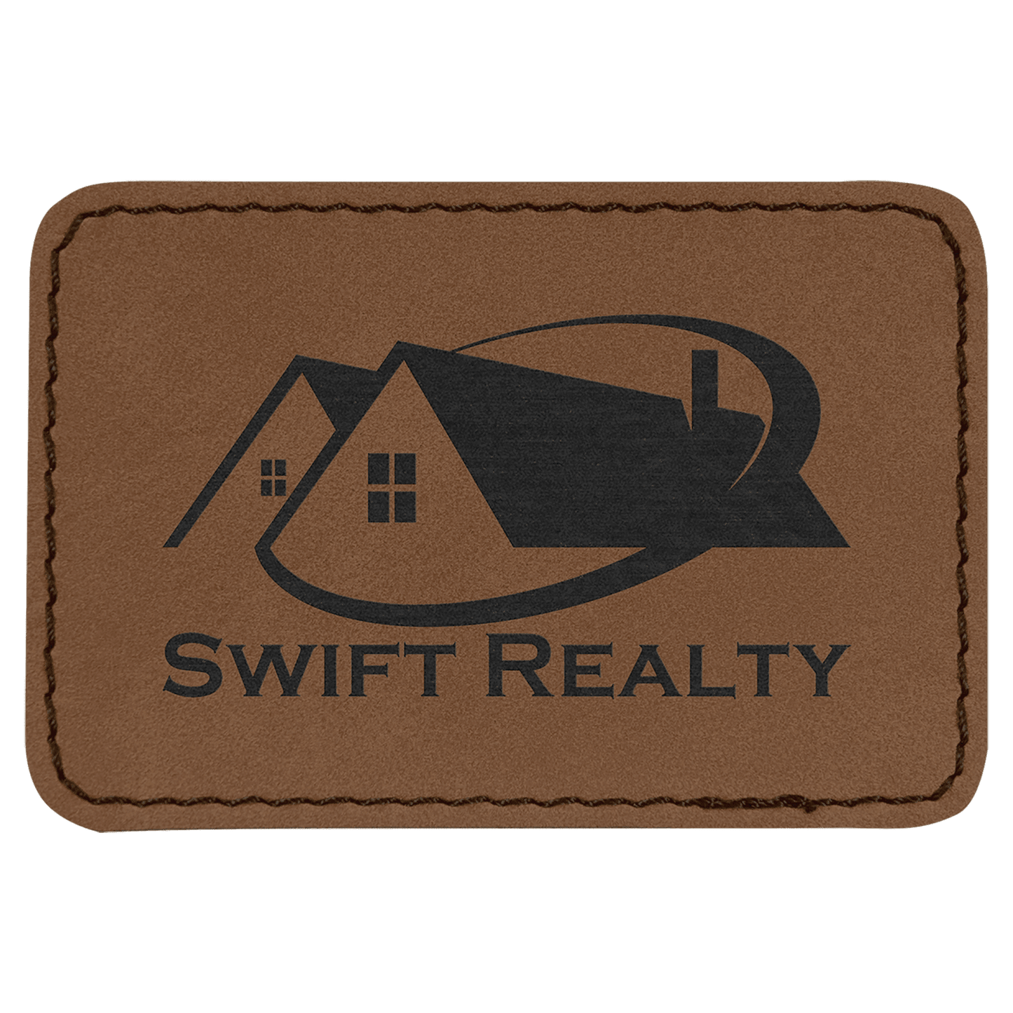 Dark Brown 3" x 2" rectangle leatherette patch laser engravable Kota Pro adhesive