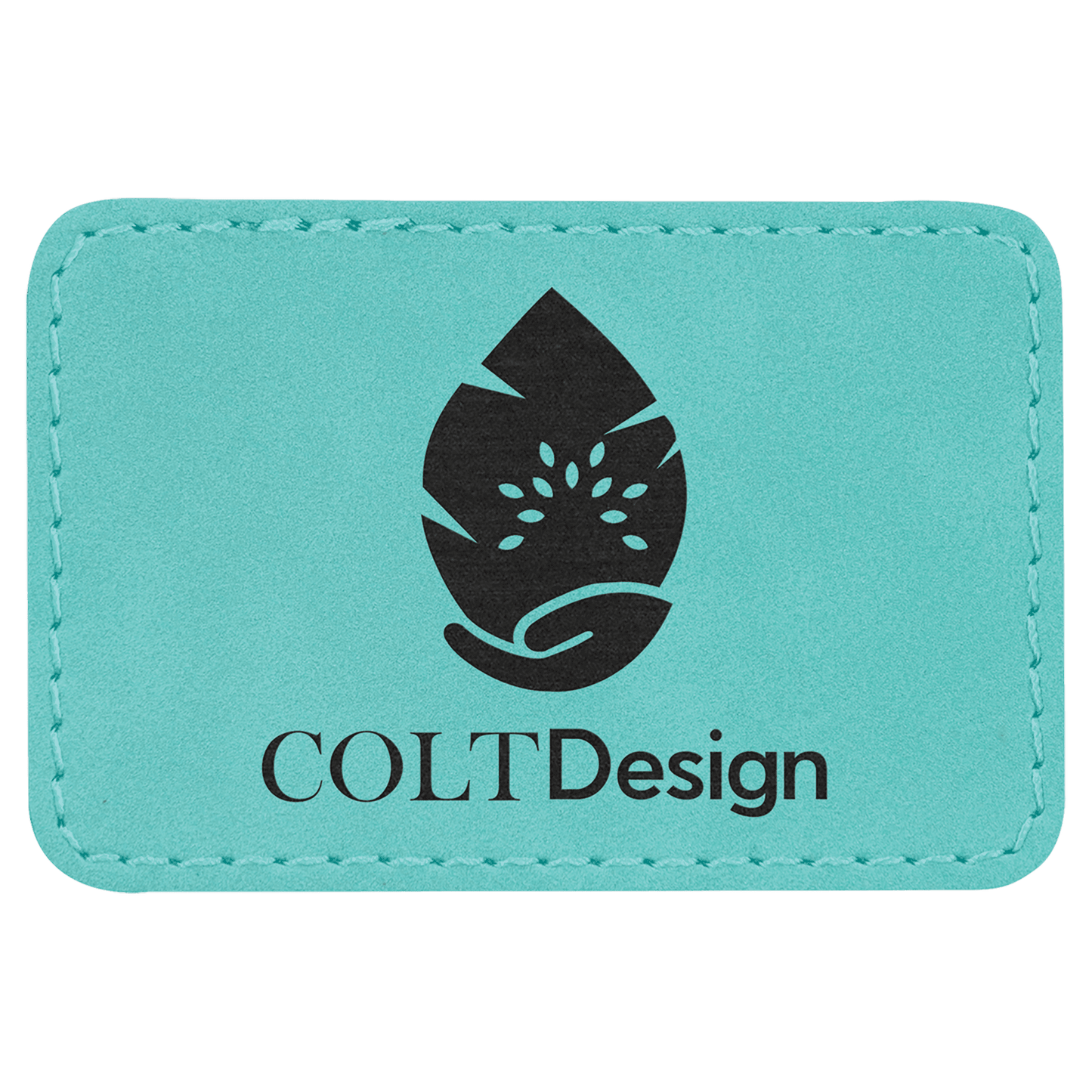 Teal 3" x 2" rectangle leatherette patch laser engravable Kota Pro adhesive