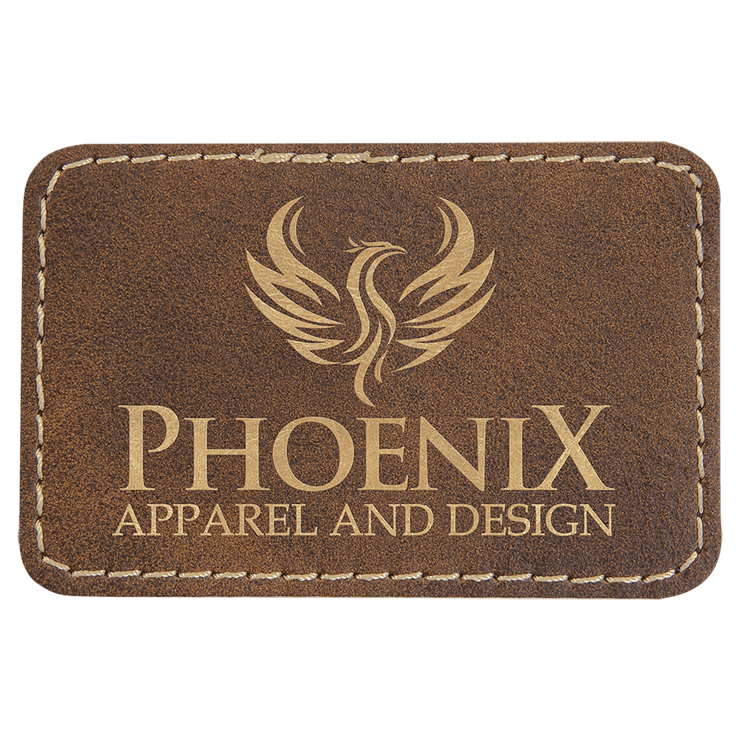 Rustic/Gold 3" x 2" rectangle leatherette patch laser engravable Kota Pro adhesive