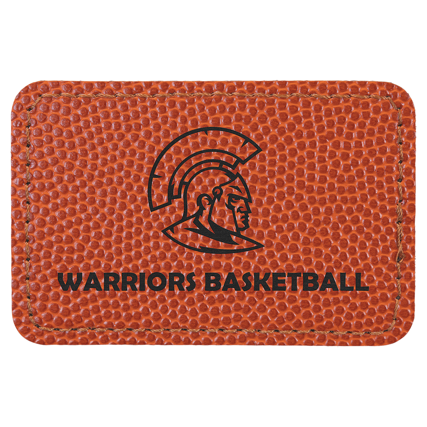 Basketball 3" x 2" rectangle leatherette patch laser engravable Kota Pro adhesive