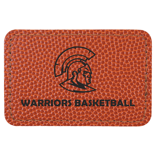 Basketball 3" x 2" rectangle leatherette patch laser engravable Kota Pro adhesive