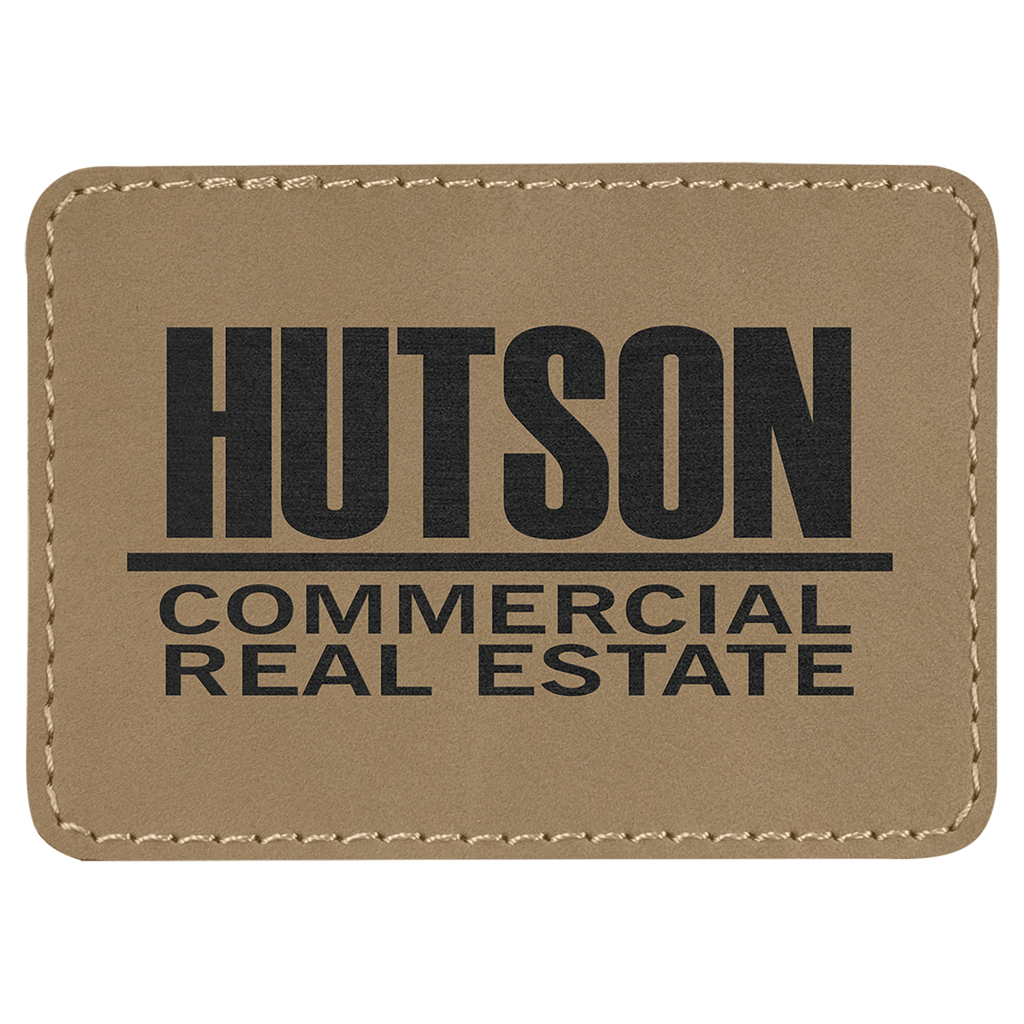 Light Brown 3 1/2" x 2 1/2" rectangle leatherette patch laser engravable Kota Pro adhesive