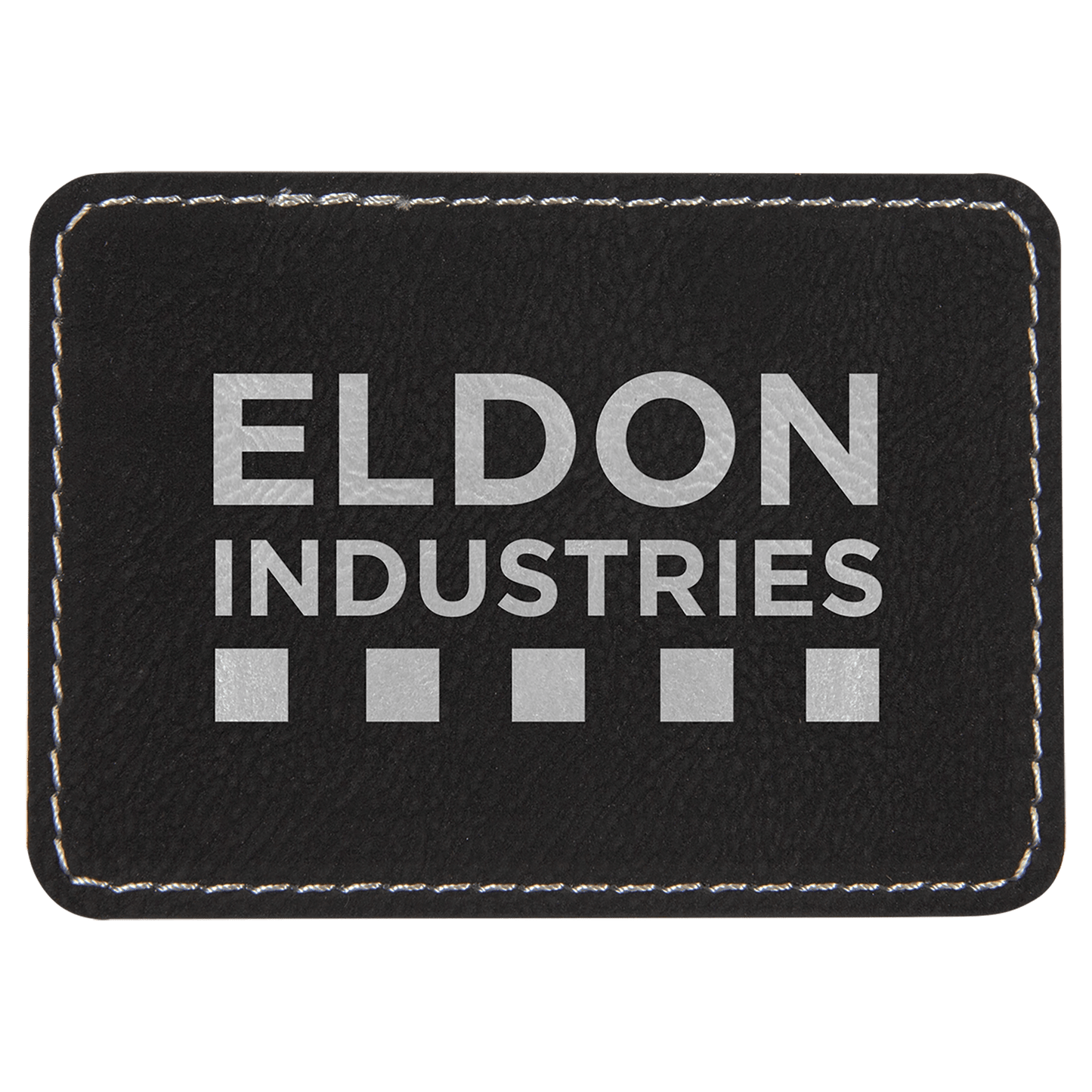 Black/Silver 3 1/2" x 2 1/2" rectangle leatherette patch laser engravable Kota Pro adhesive