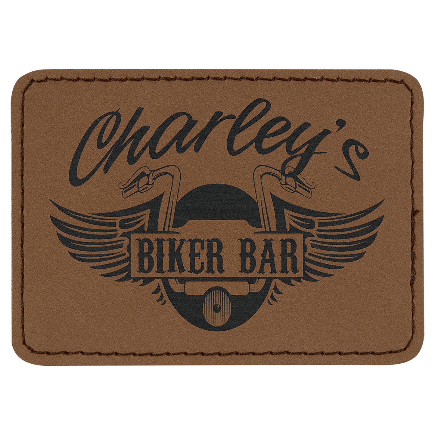 Dark Brown 3 1/2" x 2 1/2" rectangle leatherette patch laser engravable Kota Pro adhesive
