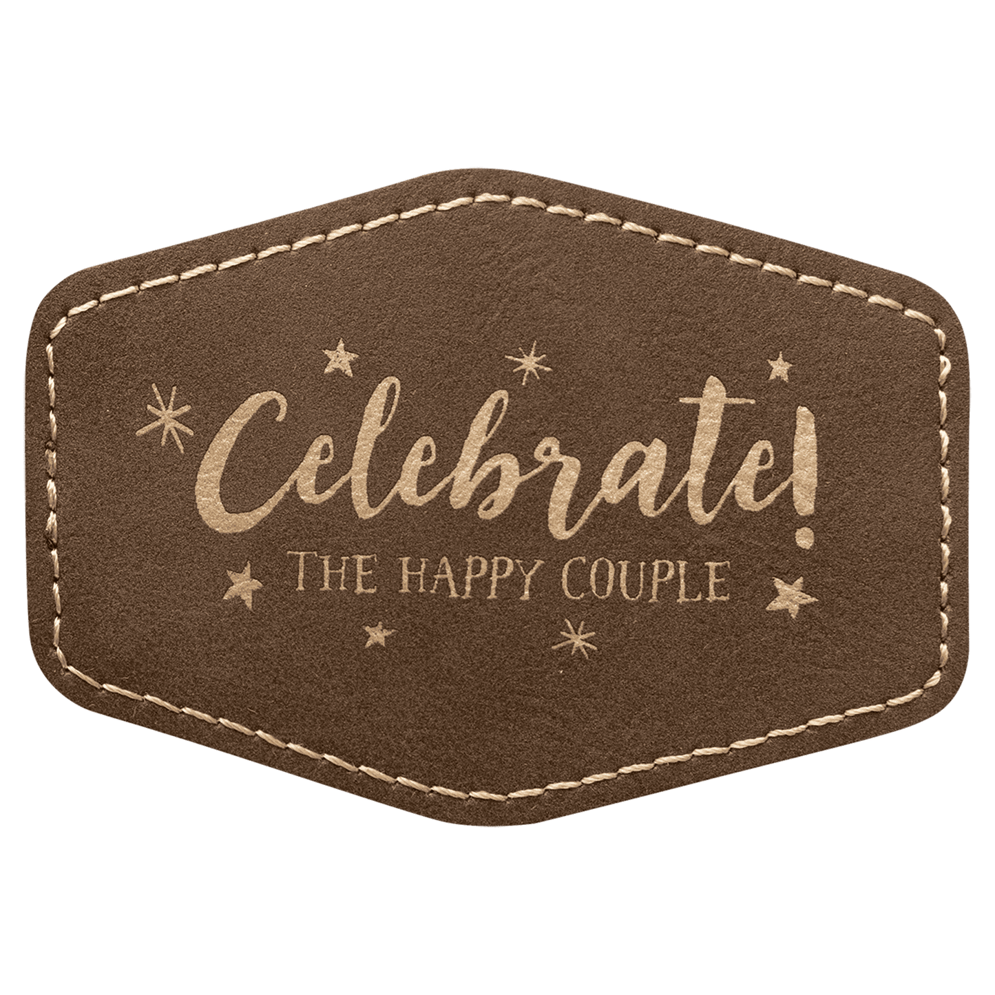 Rustic/Gold 3 1/2" x 2 1/2" Hex Laserable Leatherette Patch with Adhesive