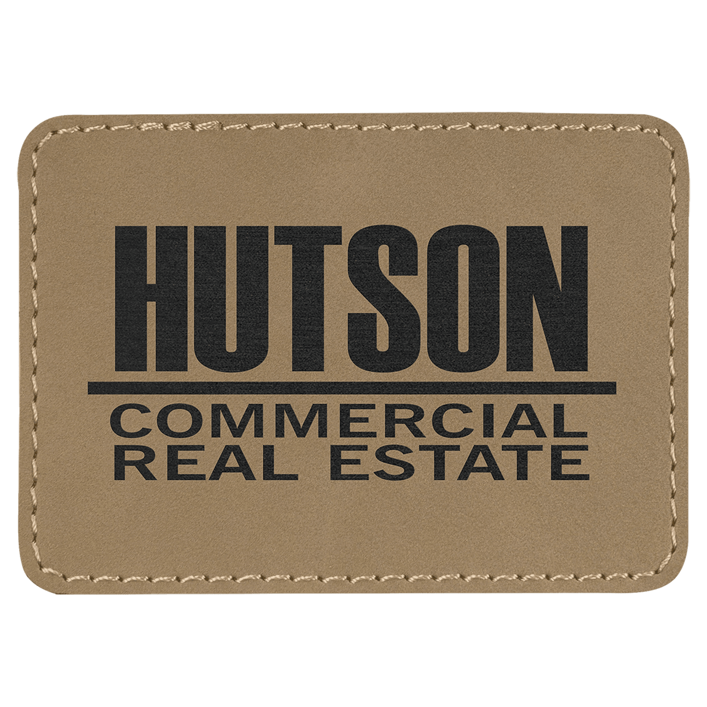 Light Brown 3 1/2" x 2 1/2" rectangle leatherette patch laser engravable Kota Pro adhesive