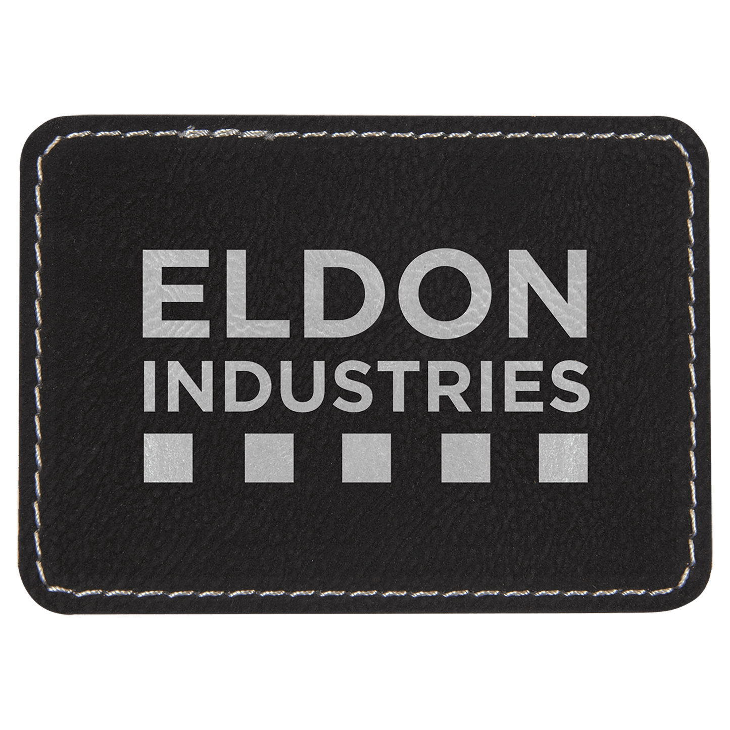 Black/Silver 3 1/2" x 2 1/2" rectangle leatherette patch laser engravable Kota Pro adhesive