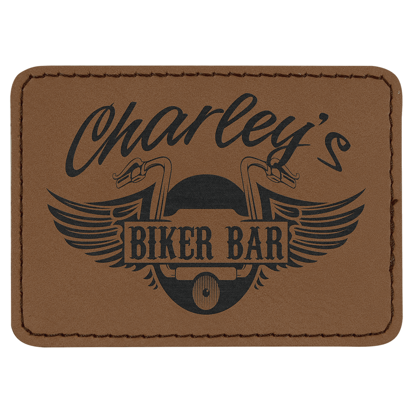 Dark Brown 3 1/2" x 2 1/2" rectangle leatherette patch laser engravable Kota Pro adhesive