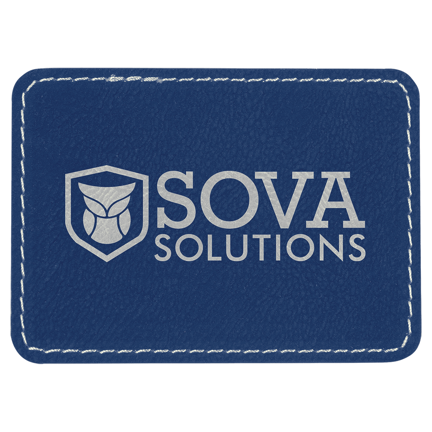Blue/Silver 3 1/2" x 2 1/2" rectangle leatherette patch laser engravable Kota Pro adhesive