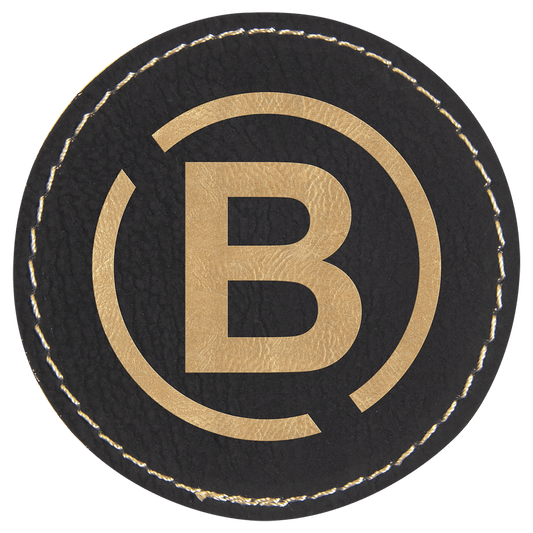 2 1/2" Round Black/Gold Laserable Leatherette Patch with Adhesive