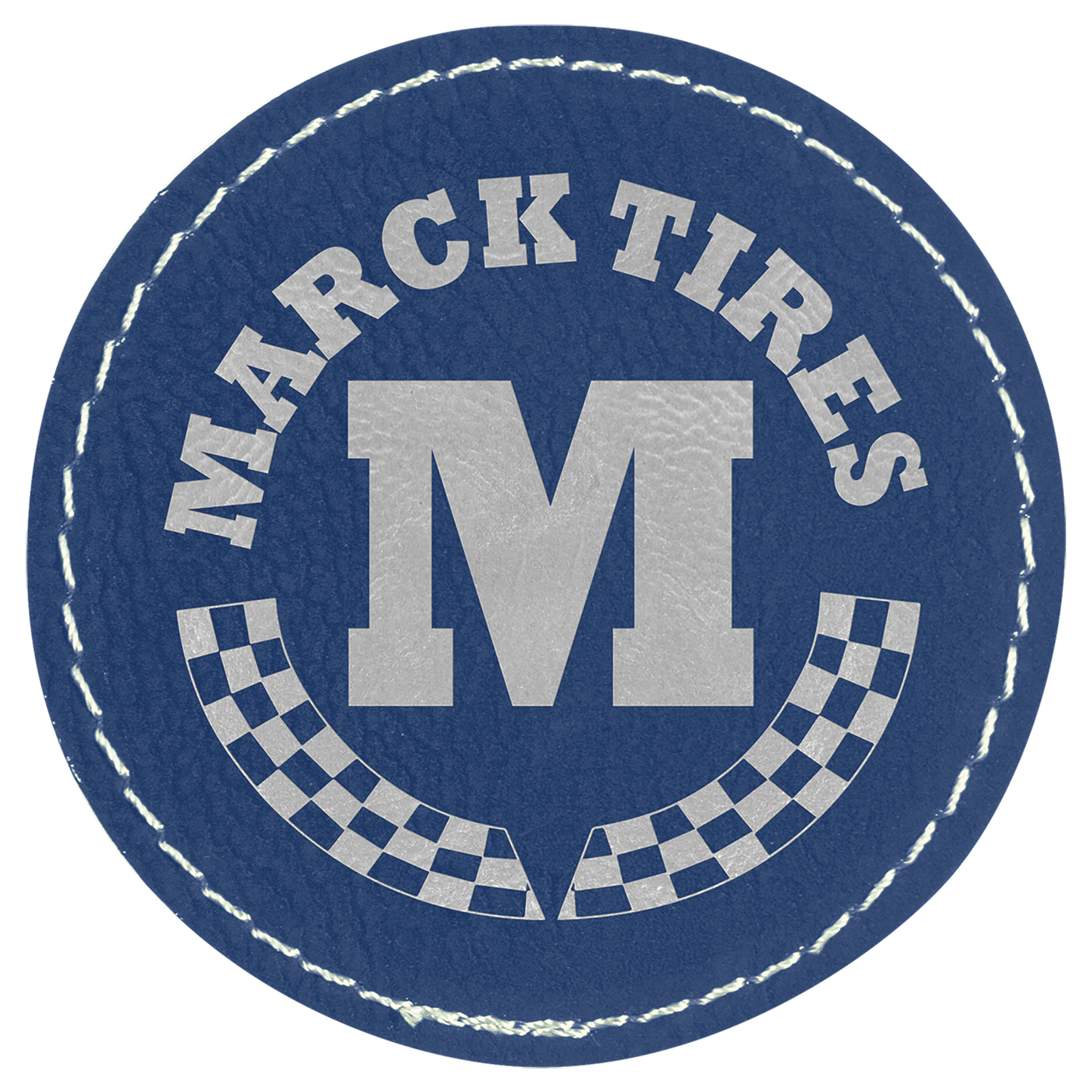 2 1/2" Round Blue/Silver Laserable Leatherette Patch with Adhesive