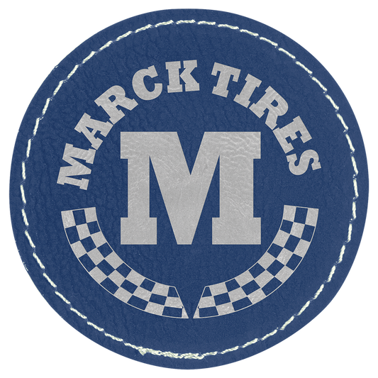 2 1/2" Round Blue/Silver Laserable Leatherette Patch with Adhesive