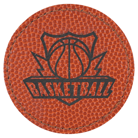 Basketball 2 1/2" round leatherette patch laser engravable Kota Pro adhesive