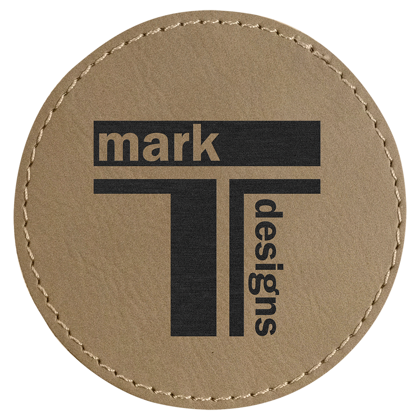 Light Brown 3" round leatherette patch laser engravable Kota Pro adhesive