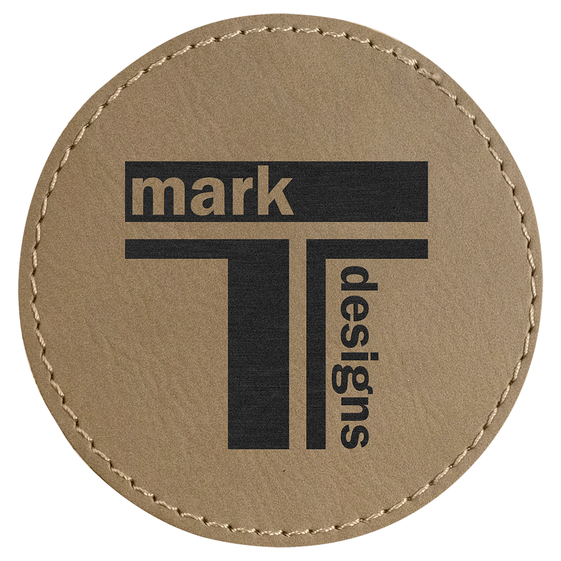 Light Brown 3" round leatherette patch laser engravable Kota Pro adhesive