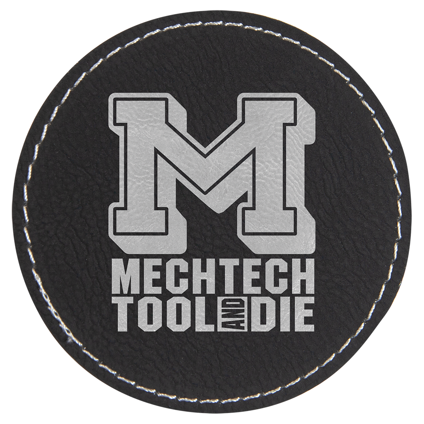 Black/Silver 3" round leatherette patch laser engravable Kota Pro adhesive