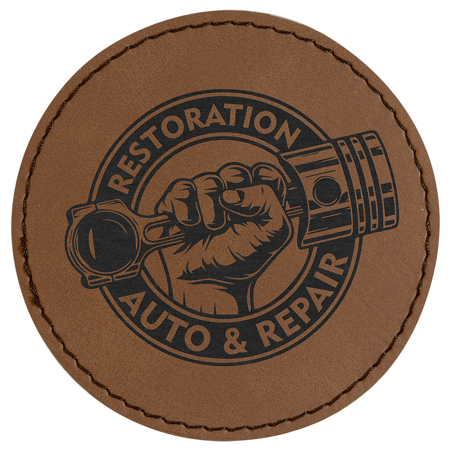 Dark Brown 3" round leatherette patch laser engravable Kota Pro adhesive