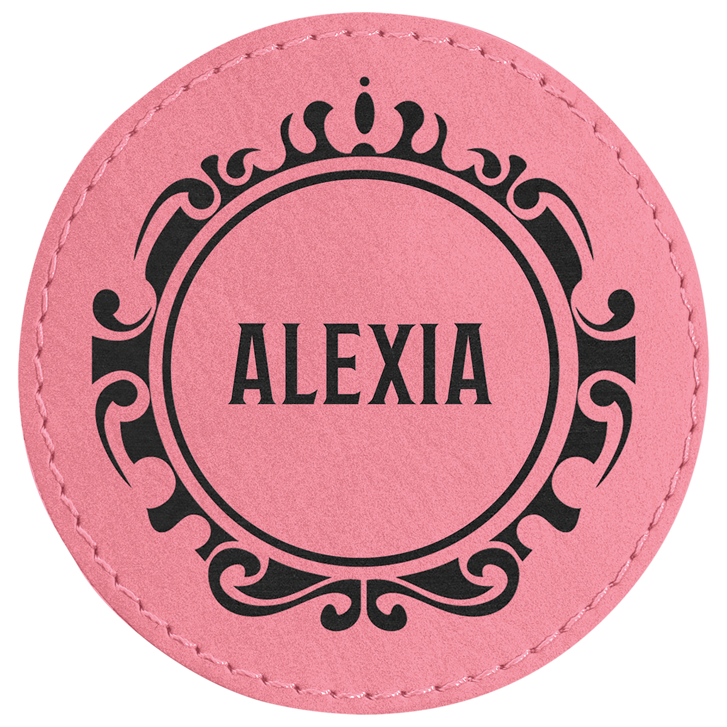 Pink 3" round leatherette patch laser engravable Kota Pro adhesive