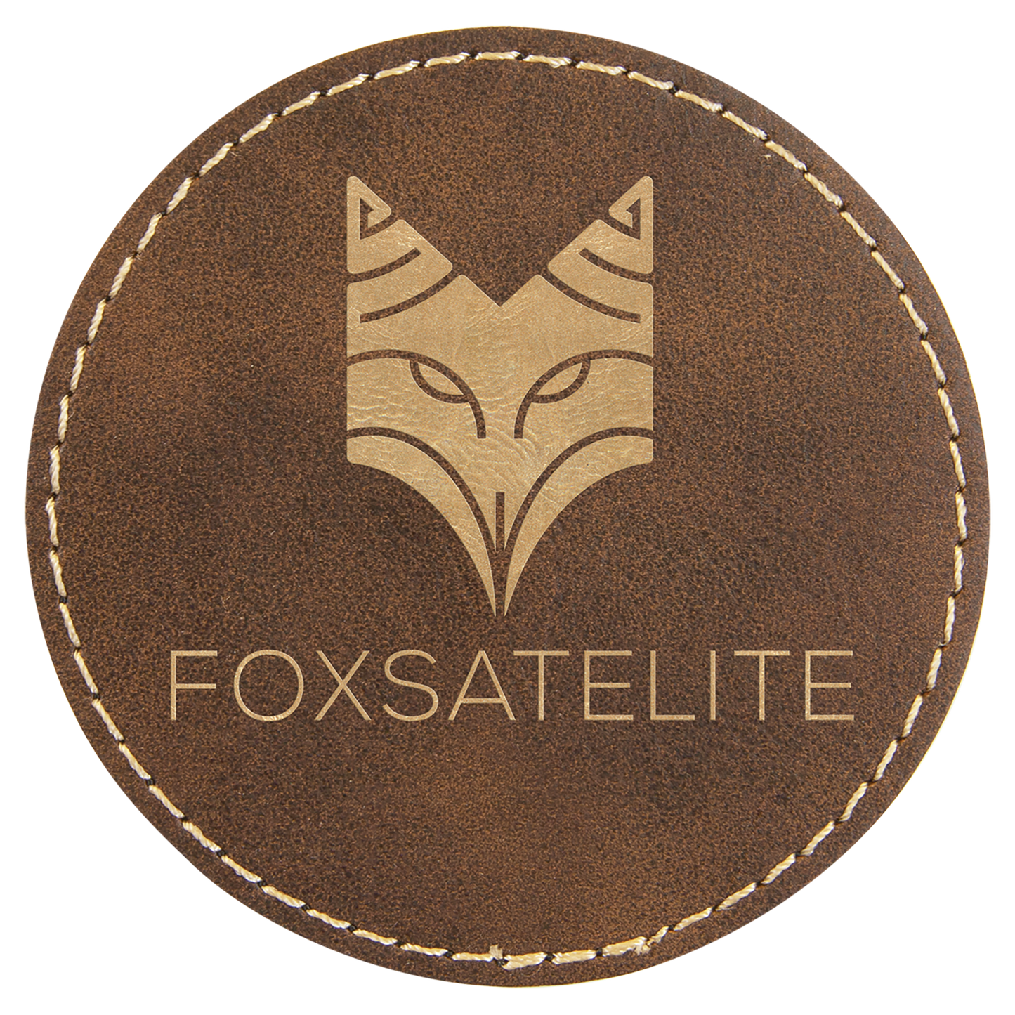 Rustic/Gold 3" round leatherette patch laser engravable Kota Pro adhesive
