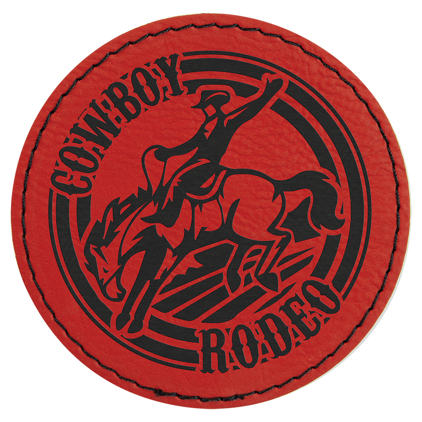 Red 3" round leatherette patch laser engravable Kota Pro adhesive