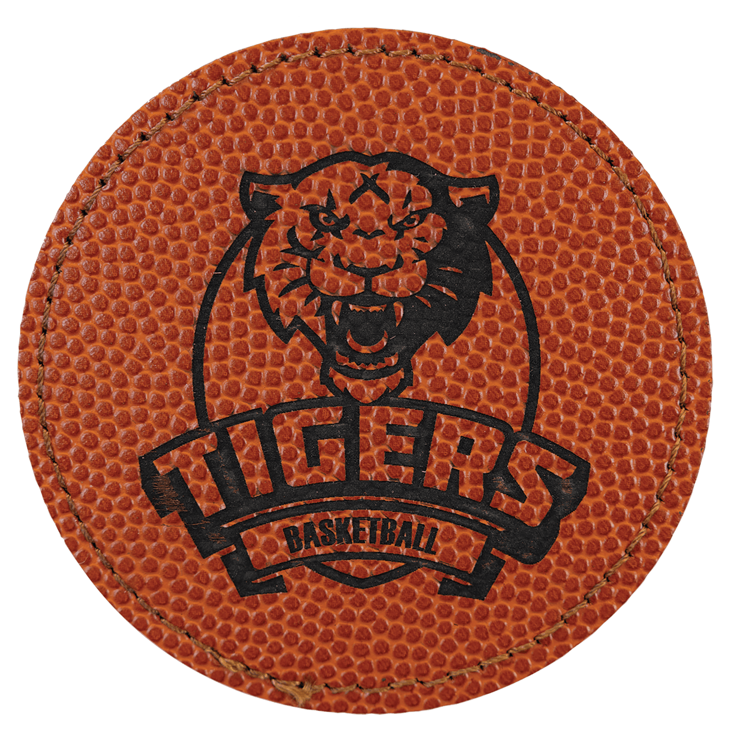 Basketball 3" round leatherette patch laser engravable Kota Pro adhesive