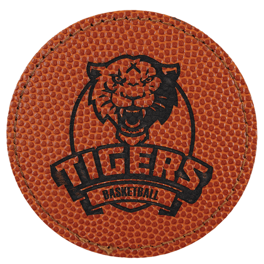 Basketball 3" round leatherette patch laser engravable Kota Pro adhesive