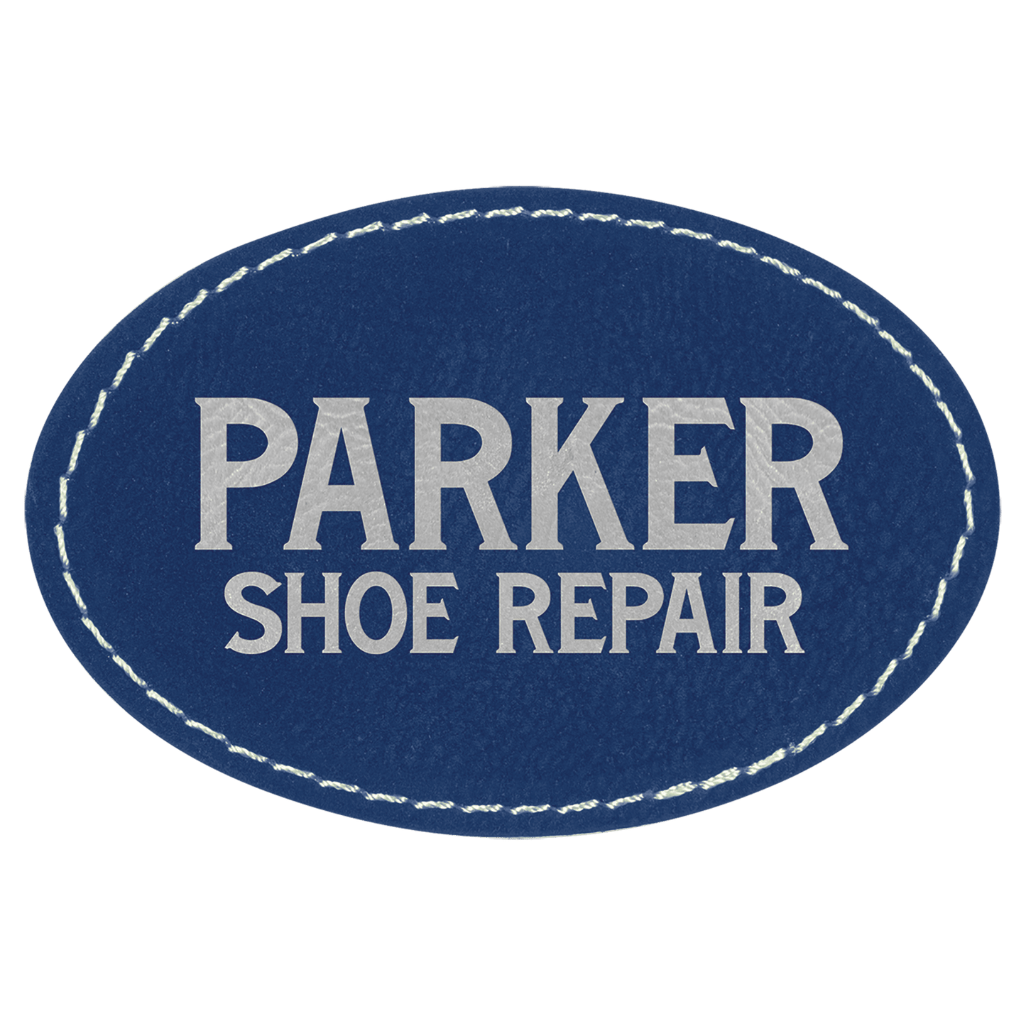 3" x 2" Oval Blue/Silver Laserable Leatherette Patch with Adhesive