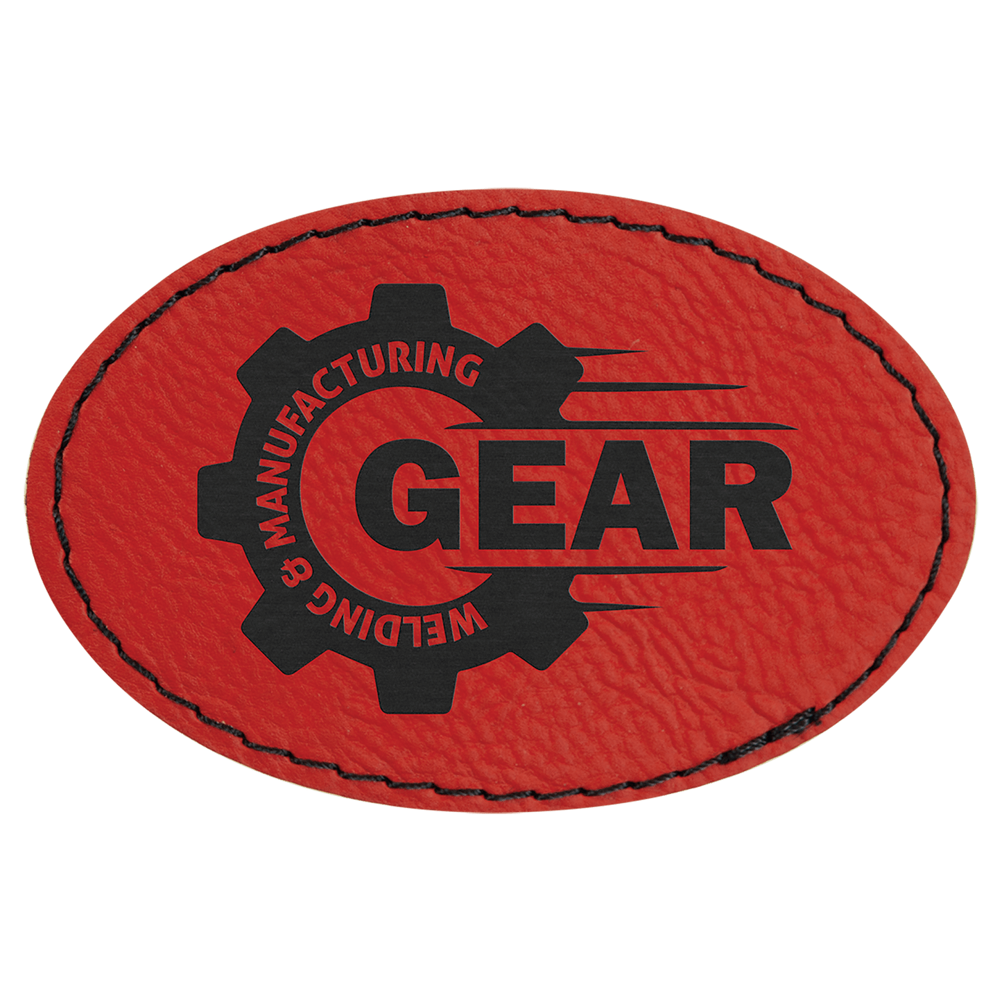3" x 2" Oval Red Laserable Leatherette Patch with Adhesive