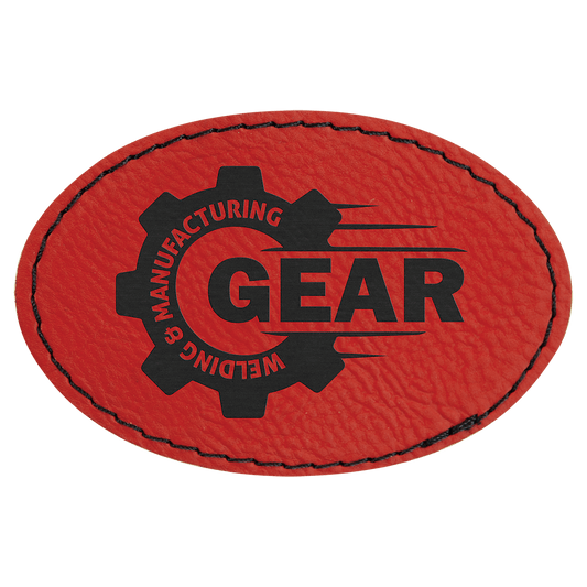 3" x 2" Oval Red Laserable Leatherette Patch with Adhesive