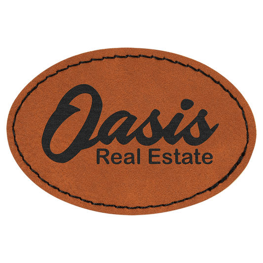 3" x 2" oval leatherette patch laser engravable Kota Pro adhesive