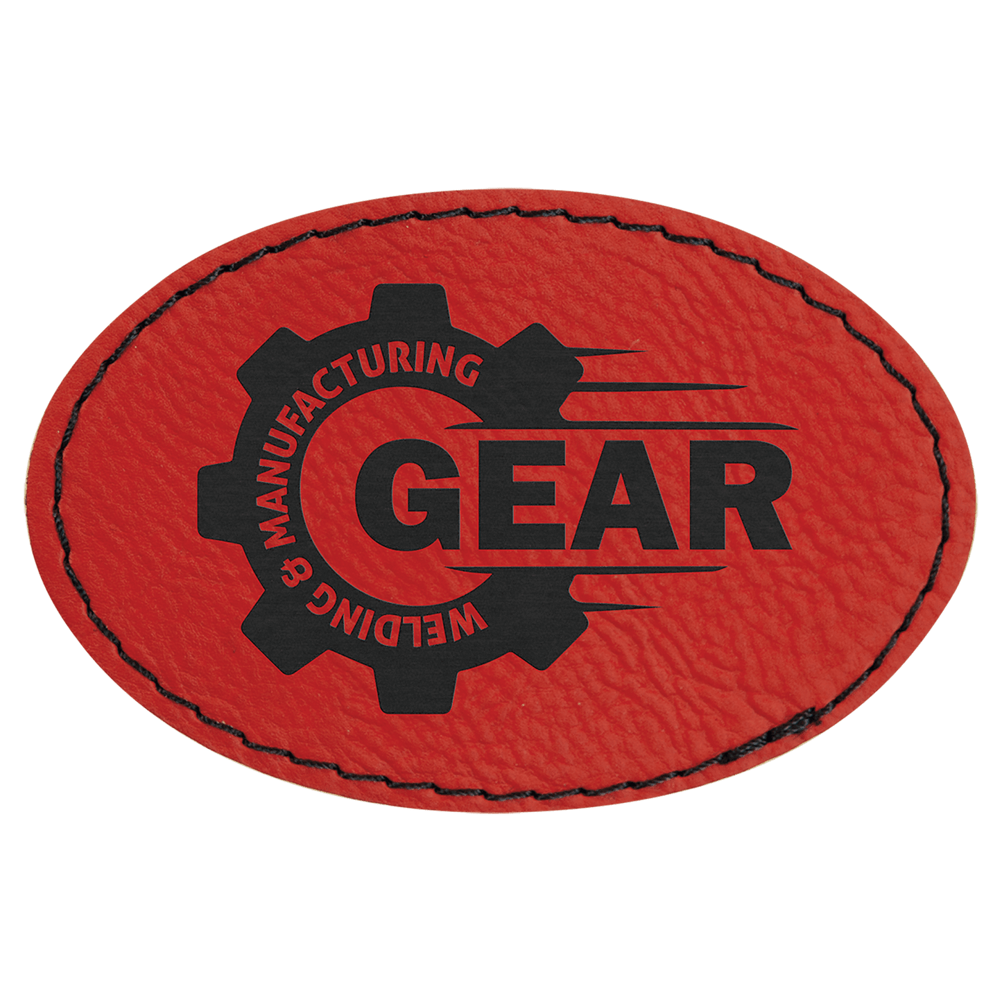 Red 3" x 2" oval leatherette patch laser engravable Kota Pro adhesive