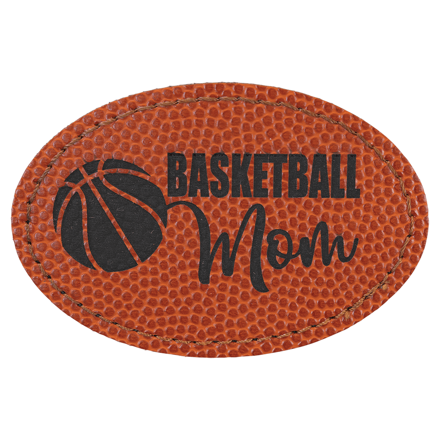 Basketball 3" x 2" oval leatherette patch laser engravable Kota Pro adhesive