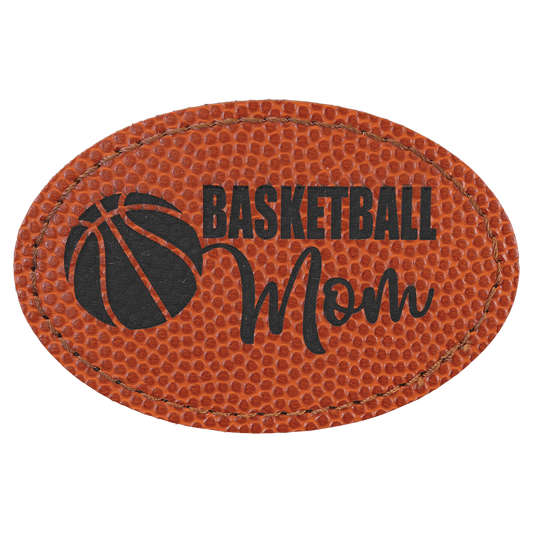 Basketball 3" x 2" oval leatherette patch laser engravable Kota Pro adhesive