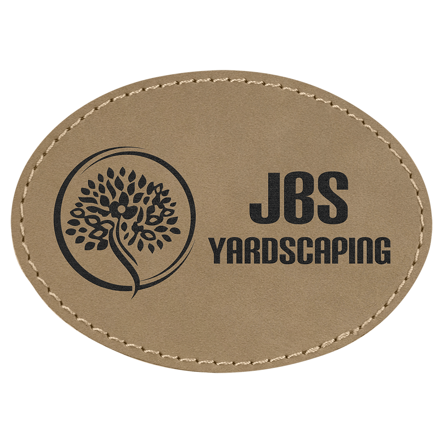 Light Brown 3 1/2" x 2 1/2" oval leatherette patch laser engravable Kota Pro adhesive